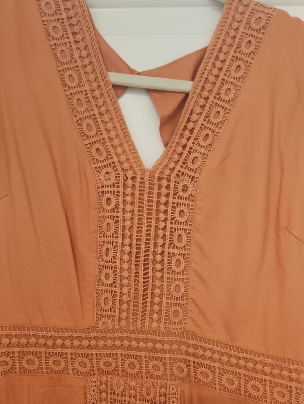 Flutter Sleeve Crochet-Trim Dress in Rust - Picture 2 of 4